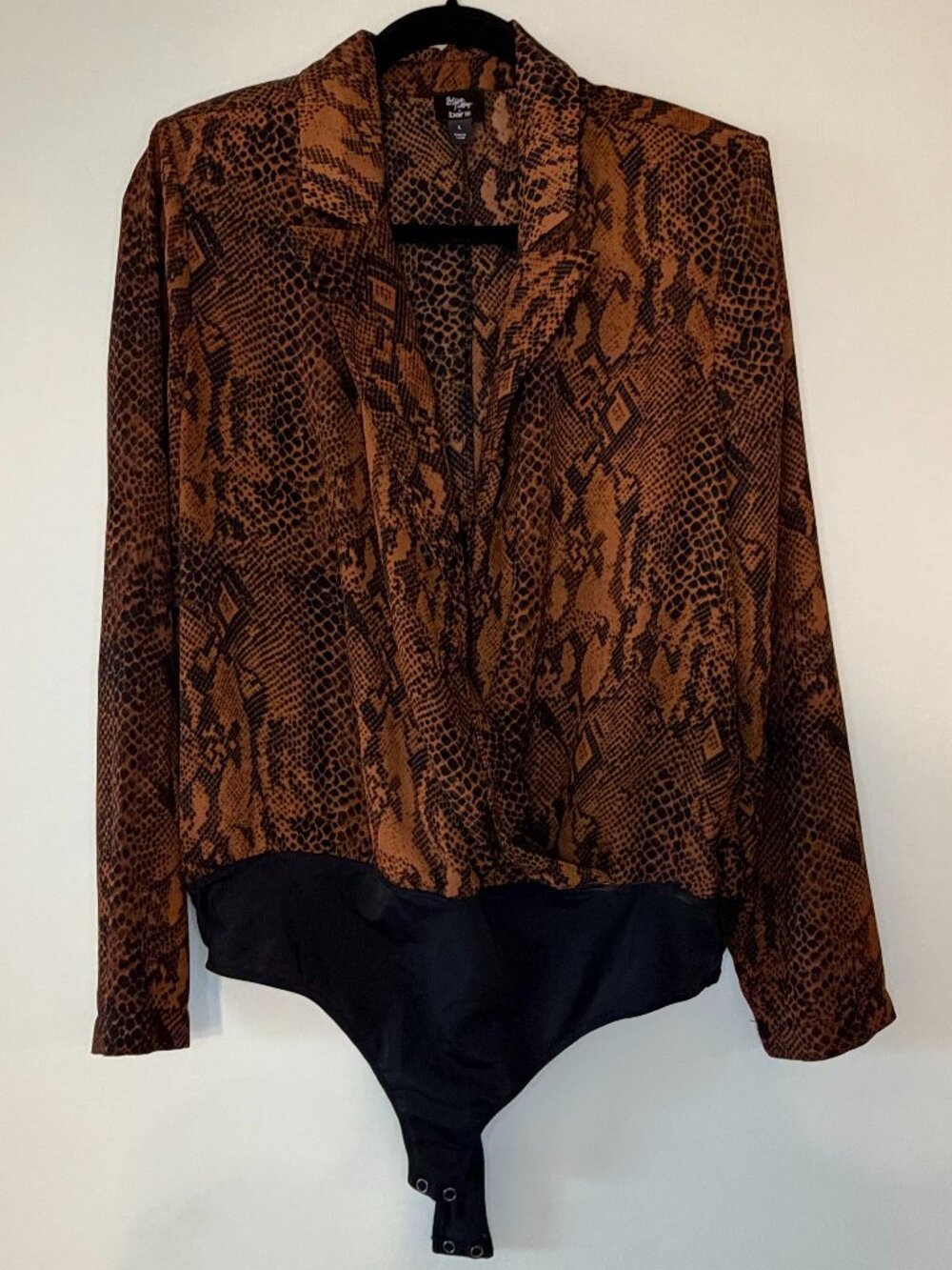 Bar III Snake Print Long Sleeve Wrap Bodysuit Size L